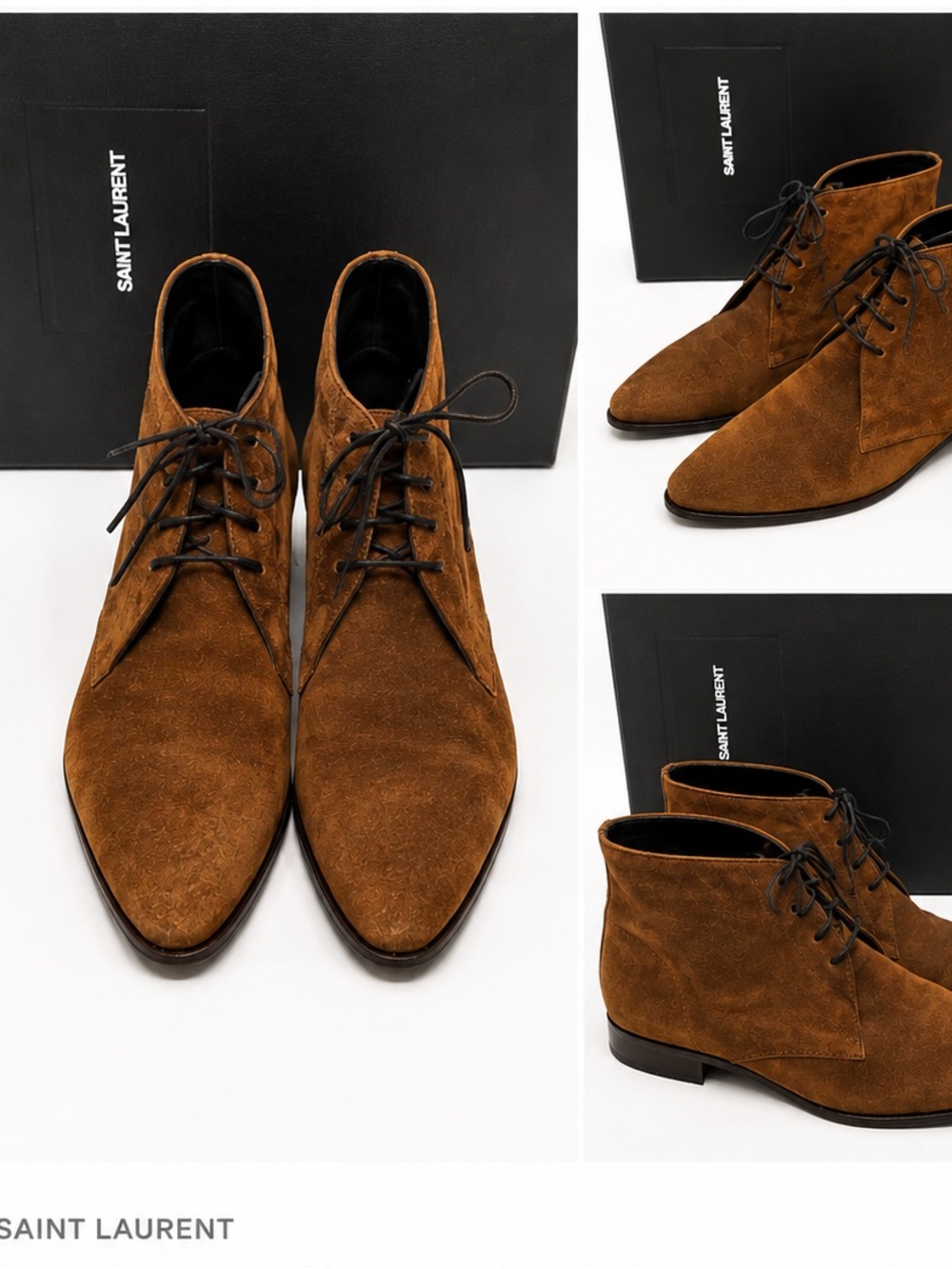 Saint Laurent Chestnut Suede Lace-Up Boots